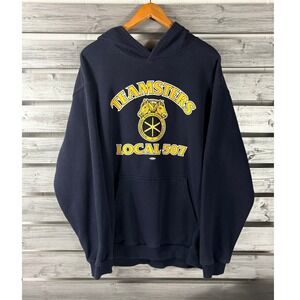 Vtg y2k Teamsters Local 507 Hoodie Sweatshirt Mens XL Navy Blue Made in USA
